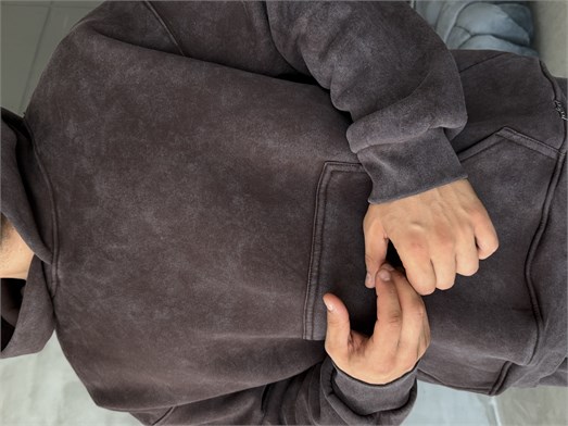 Kahve Kangru Yıkamalı Compak Hoodie Boxy Kalıp PLZ 27504