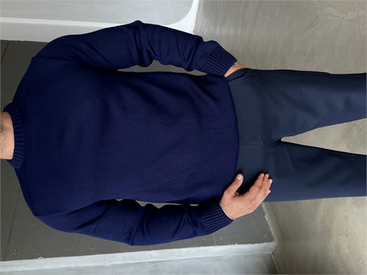Lacivert Bisiklet Yaka Basic Oversize Kazak TB