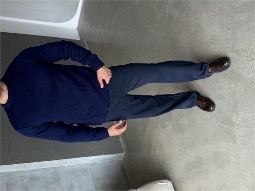 Lacivert Bisiklet Yaka Basic Oversize Kazak TB