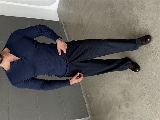 Lacivert Henley Yaka Uzun Kol SC