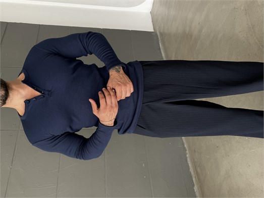 Lacivert Henley Yaka Uzun Kol SC