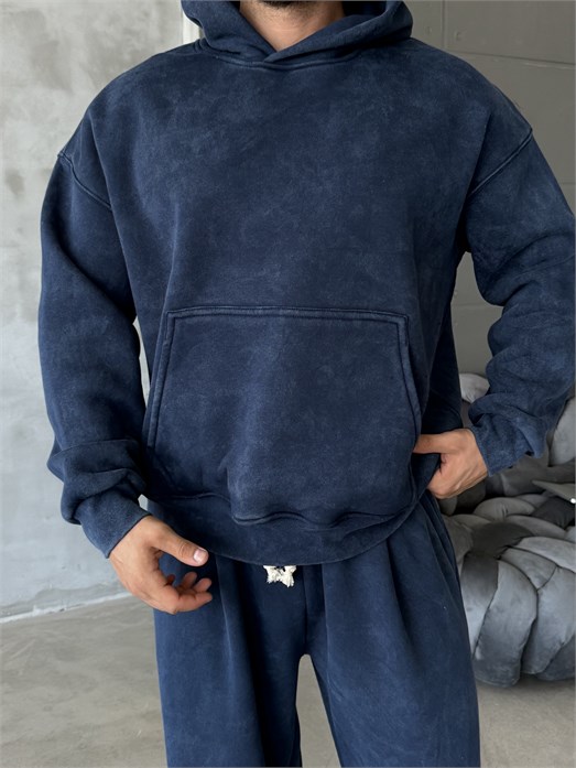 Lacivert Kangru Yıkamalı Compak Hoodie Boxy Kalıp PLZ 27504