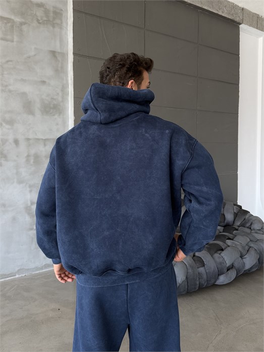 Lacivert Kangru Yıkamalı Compak Hoodie Boxy Kalıp PLZ 27504