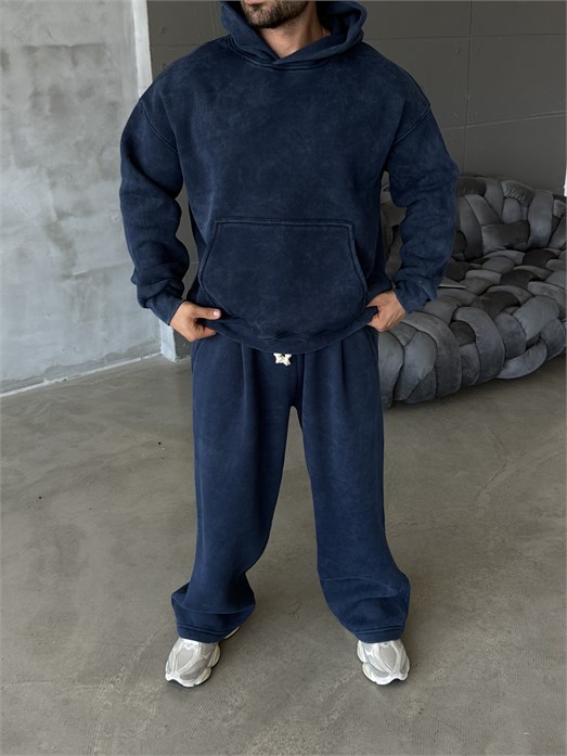 Lacivert Kangru Yıkamalı Compak Hoodie Boxy Kalıp PLZ 27504