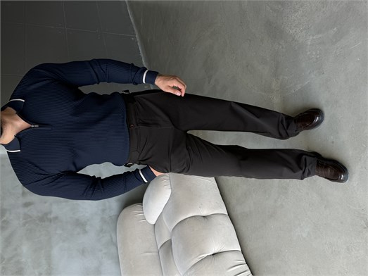 Lacivert Yaka Çizgili Fermuarlı Polo Yaka Triko KNG