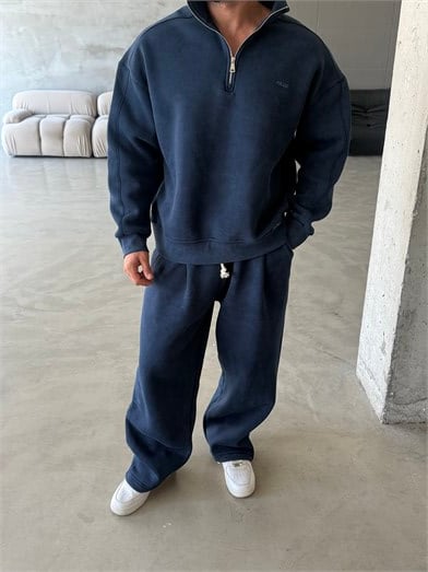 Lacivert Yıkamalı Yarım Fermuar Sweatshirt PLZ 27027