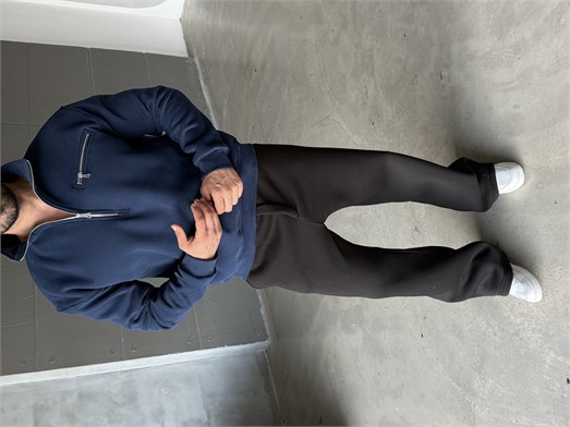 Lacivert Yüksek Yaka Göğüs Fermuarlı Boxy Sweatshirt SNZ 5109