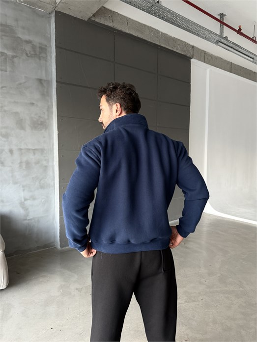 Lacivert Yüksek Yaka Göğüs Fermuarlı Boxy Sweatshirt SNZ 5109