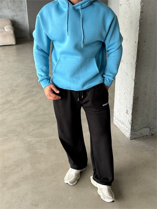 Mavi Kangru Kapşonlu 3 İplik Hoodie Model 4