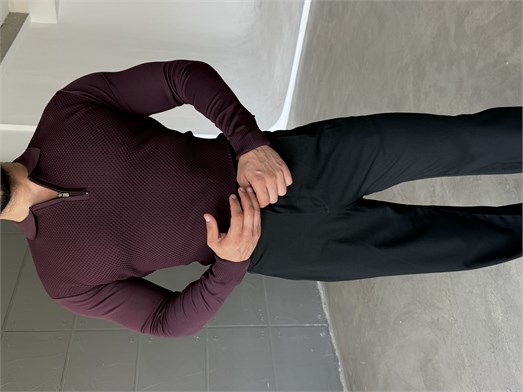Mürdüm Yakalı Fermuarlı Gofre Desen Triko KNG
