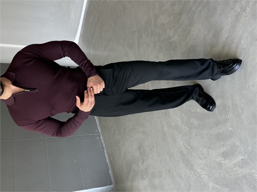 Mürdüm Yakalı Fermuarlı Gofre Desen Triko KNG