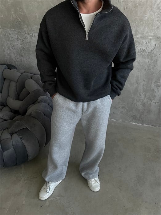 Antrasit SC Core Üç İplik Yarım Zip Sweatshirt