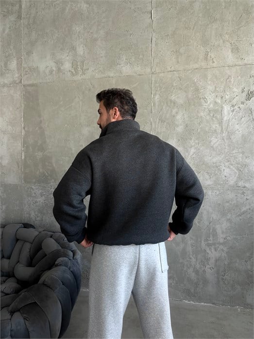 Antrasit SC Core Üç İplik Yarım Zip Sweatshirt