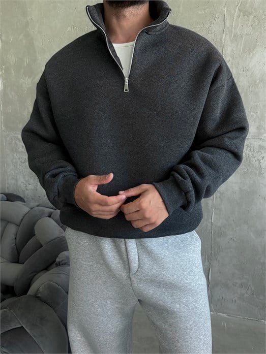 Antrasit SC Core Üç İplik Yarım Zip Sweatshirt