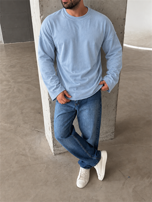 Bebemavi Yıkamalı Bisiklet Yaka İki İplik Sweatshirt KN 5751