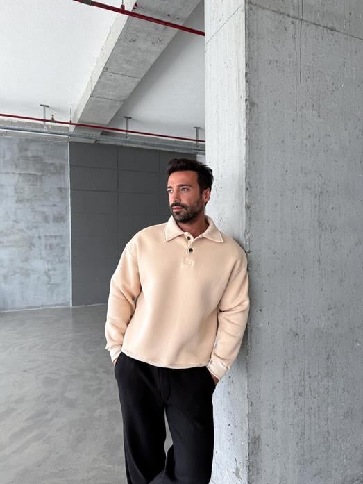 Bej 3 İplik Polo Yaka SC
