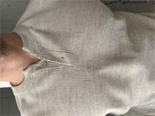 Bej Henley Yaka Örgü Relax Fit Triko SNZ