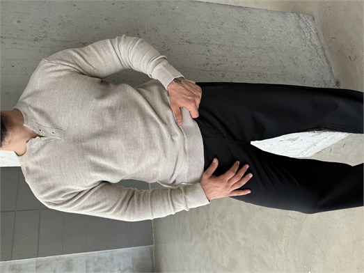 Bej Henley Yaka Örgü Relax Fit Triko SNZ