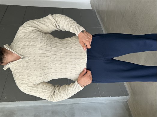 Bej Saç Örgü Yarım Zip Triko TB