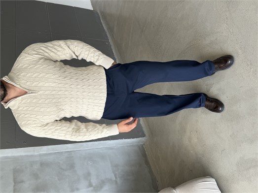 Bej Saç Örgü Yarım Zip Triko TB