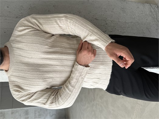 Bej Şardonlu Dikey Şerit Fit Kazak SNZ 7294