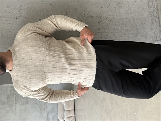 Bej Şardonlu Dikey Şerit Fit Kazak SNZ 7294