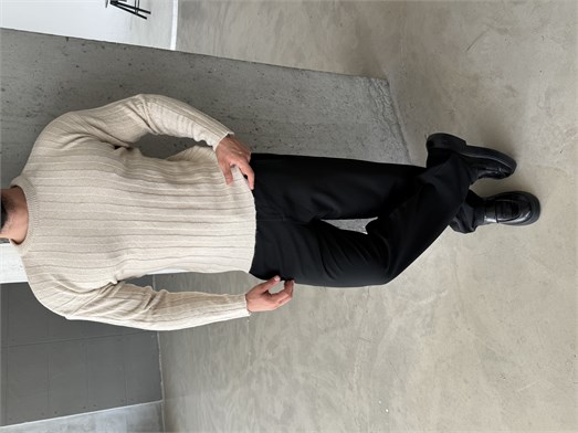 Bej Şardonlu Dikey Şerit Fit Kazak SNZ 7294