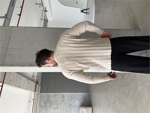 Bej Şardonlu Dikey Şerit Fit Kazak SNZ 7294