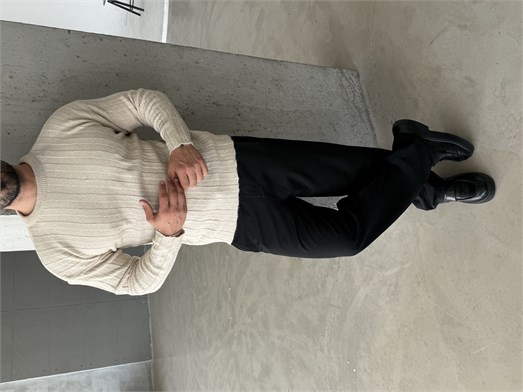 Bej Şardonlu Dikey Şerit Fit Kazak SNZ 7294