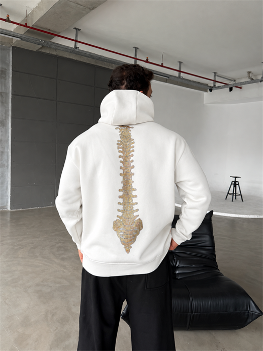 Beyaz Kangru Kapşonlu Cacht The 3 İplik Hoodie Model 17