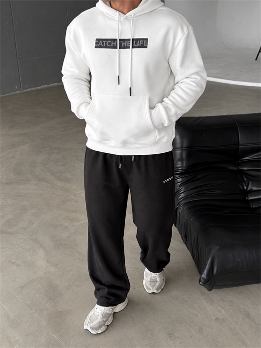Beyaz Kangru Kapşonlu Catch 3 İplik Hoodie Model 9