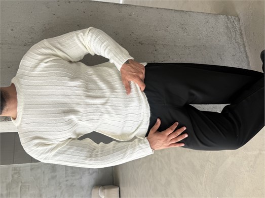 Beyaz Şardonlu Dikey Şerit Fit Kazak SNZ 7294