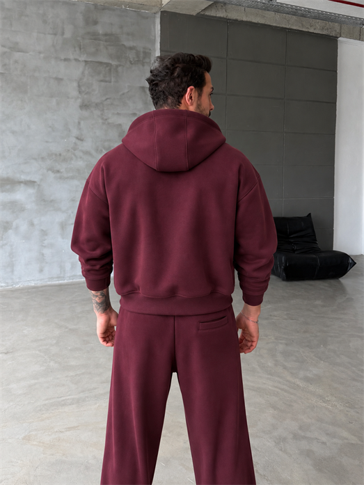 Bordo Panda Boxy Tam Zip Kapşonlu PLZ 27551
