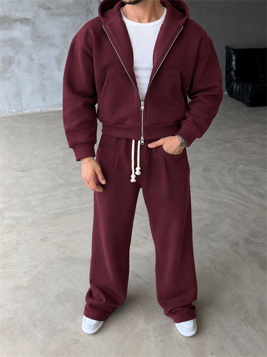 Bordo Panda Boxy Tam Zip Kapşonlu PLZ 27551