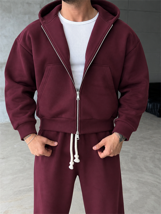 Bordo Panda Boxy Tam Zip Kapşonlu PLZ 27551