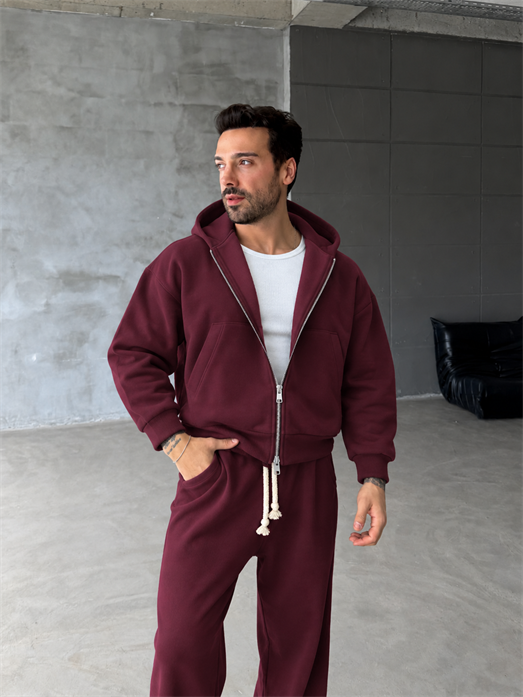 Bordo Panda Boxy Tam Zip Kapşonlu PLZ 27551