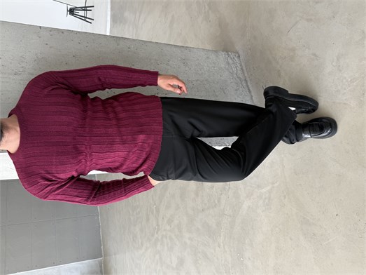 Bordo Şardonlu Dikey Şerit Fit Kazak SNZ 7294