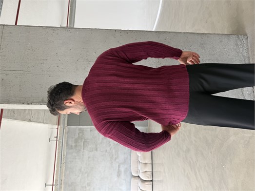 Bordo Şardonlu Dikey Şerit Fit Kazak SNZ 7294
