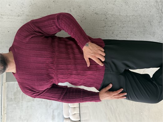 Bordo Şardonlu Dikey Şerit Fit Kazak SNZ 7294