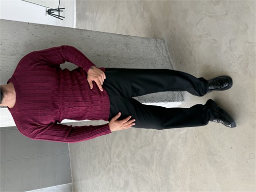 Bordo Şardonlu Dikey Şerit Fit Kazak SNZ 7294
