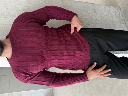 Bordo Şardonlu Dikey Şerit Fit Kazak SNZ 7294