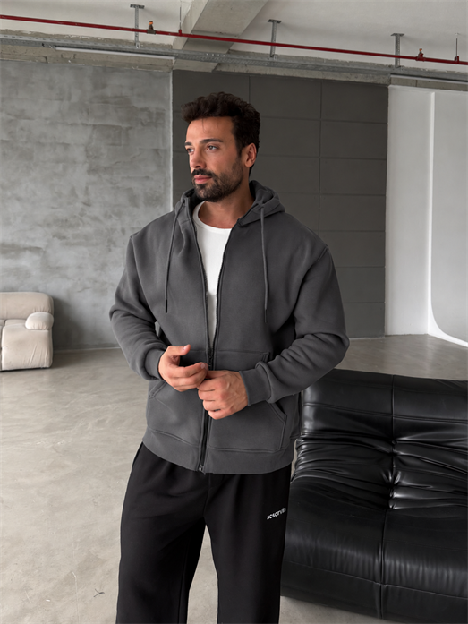 Boyamagri Fermuarlı Kapşonlu 3 İplik Hoodie Model 16