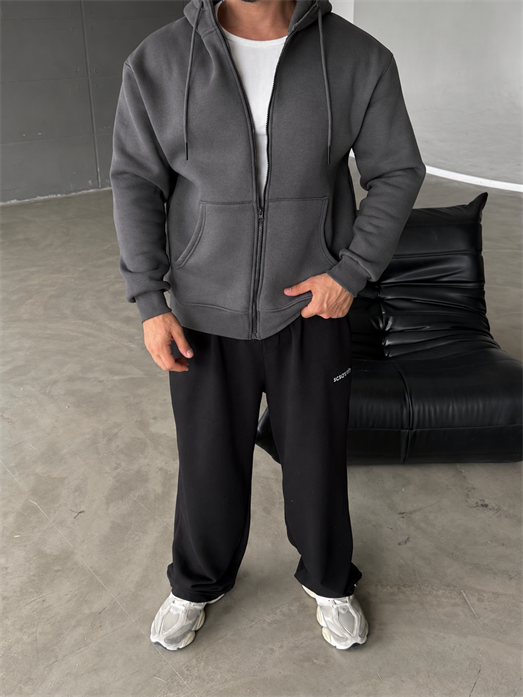 Boyamagri Fermuarlı Kapşonlu 3 İplik Hoodie Model 16
