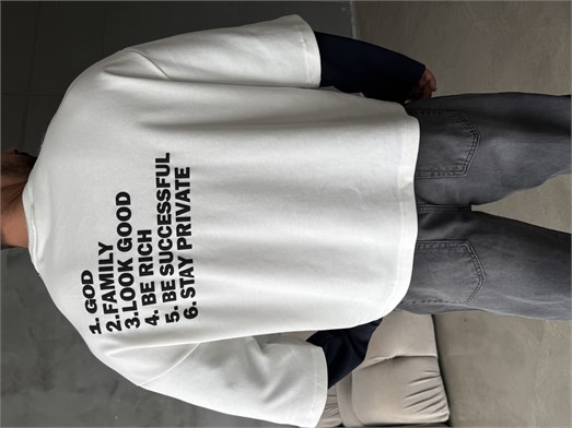Ekru Clear Mind Baskılı Parçalı Sweatshirt Boxy RSP 5009