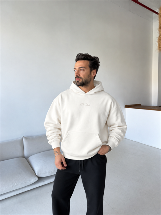 Ekru Da Vinci Kabartma Baskı Boxy Sweatshirt RSP 5003