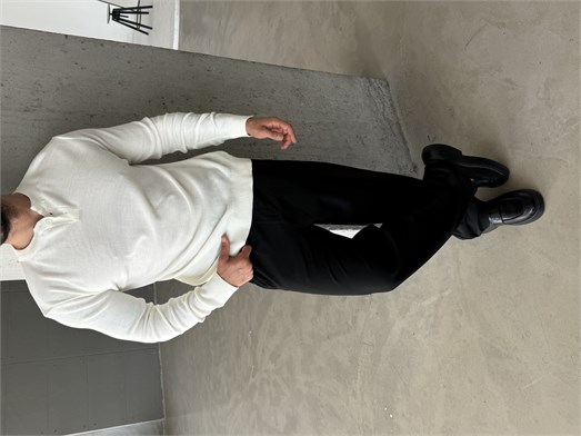 Ekru Henley Yaka Örgü Relax Fit Triko SNZ