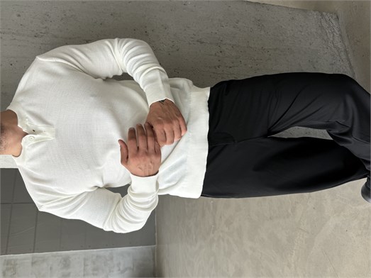 Ekru Henley Yaka Örgü Relax Fit Triko SNZ