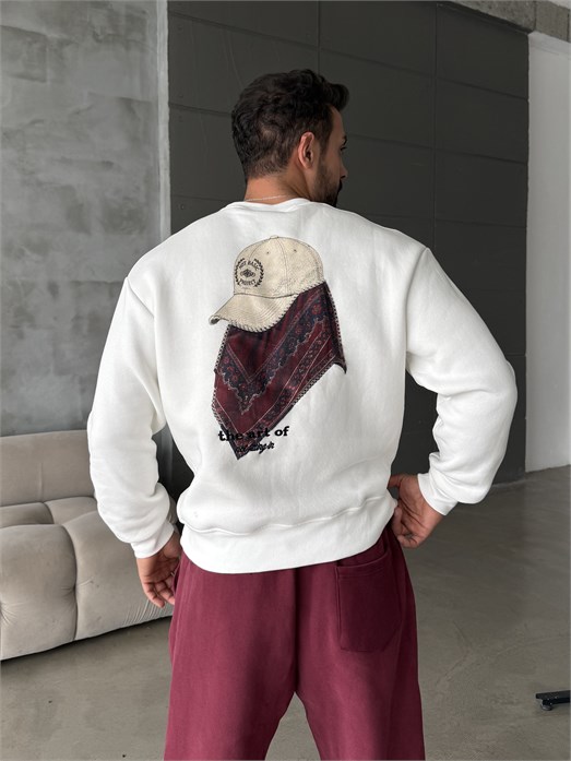 Ekru Nakış ve Parça İşlemeli The Art Of Boxy Sweatshirt RSP 5021
