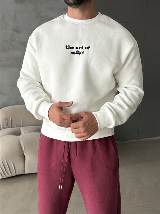 Ekru Nakış ve Parça İşlemeli The Art Of Boxy Sweatshirt RSP 5021