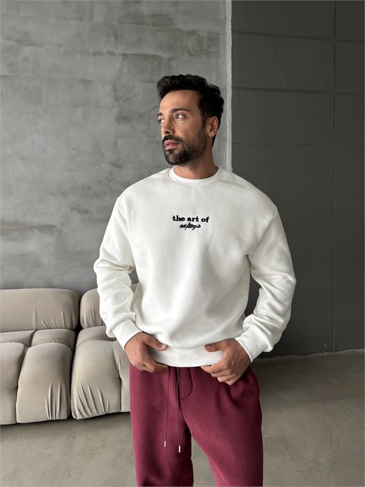 Ekru Nakış ve Parça İşlemeli The Art Of Boxy Sweatshirt RSP 5021